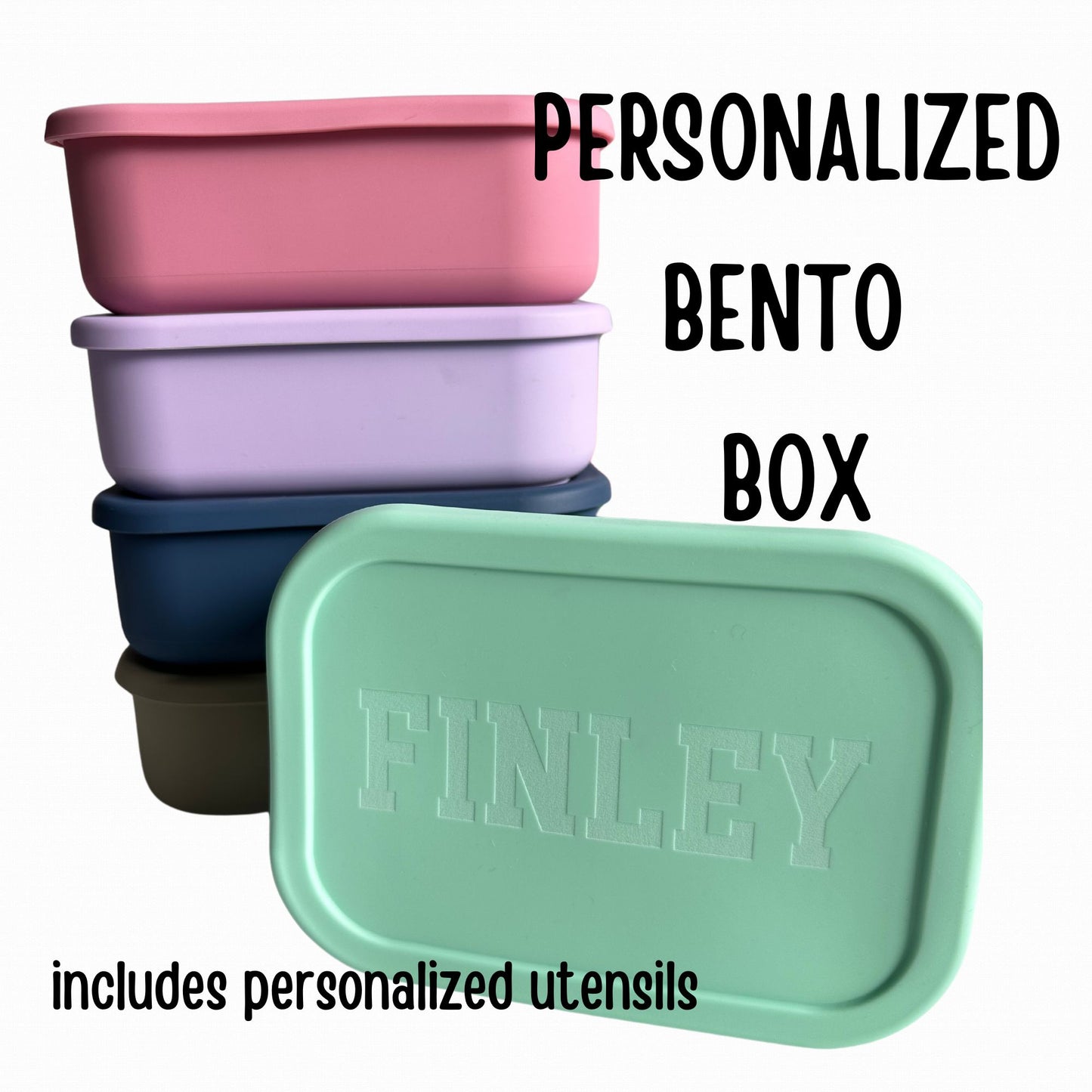 Personalized silicone Bento lunch Box WITH utensils
