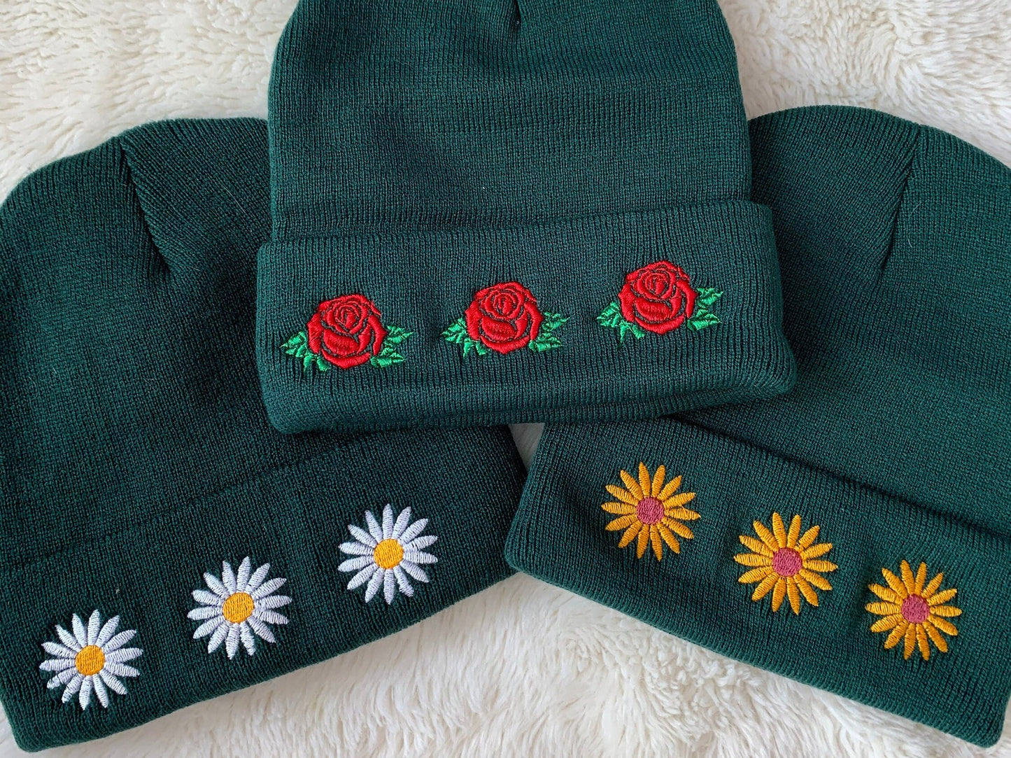 Embroidered Flower Beanie