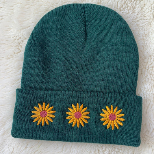 Embroidered Flower Beanie