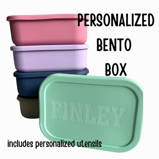 Personalized silicone Bento lunch Box WITH utensils