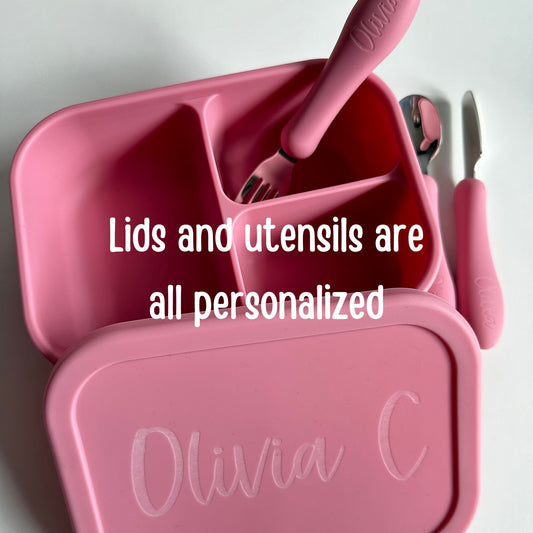 Personalized silicone Bento lunch Box WITH utensils