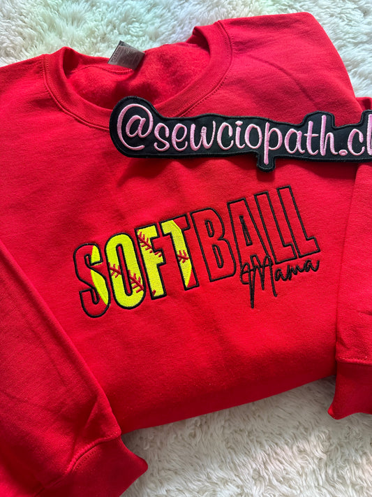 Softball Mom Embroidered Sweatshirt | Custom Softball Mom Sweater | Sports Mom Game Day Crewneck