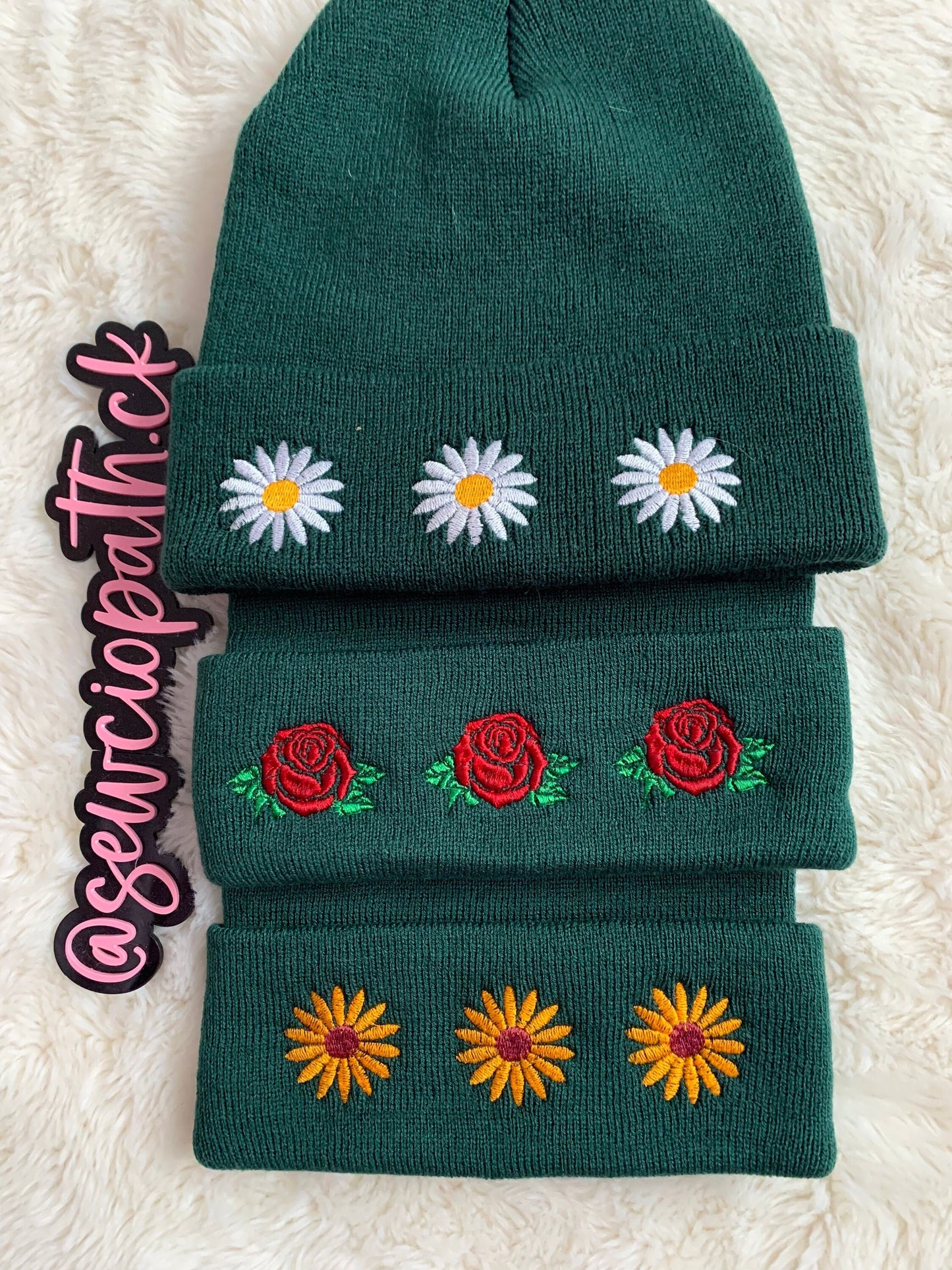 Embroidered Flower Beanie