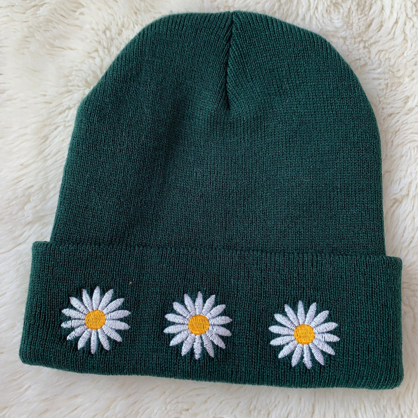 Embroidered Flower Beanie
