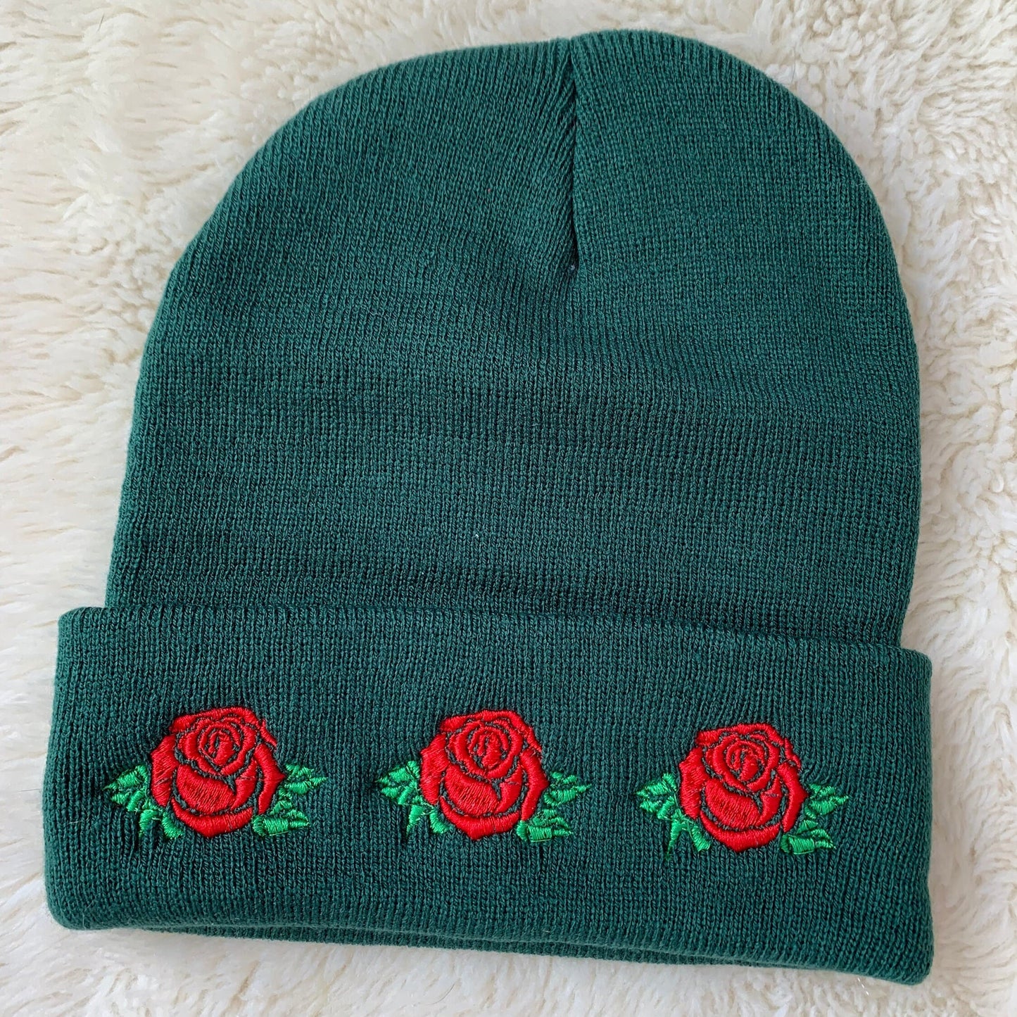 Embroidered Flower Beanie